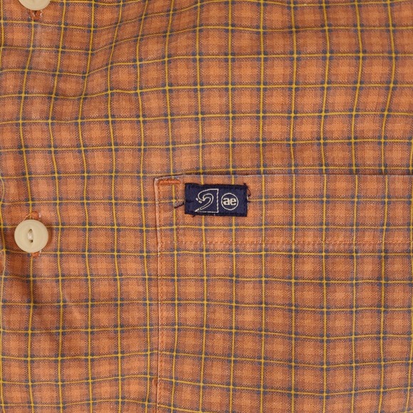 American Eagle Shirt Mens Medium Orange Plaid Button Down Short Sleeve Cotton - Picture 3 of 12